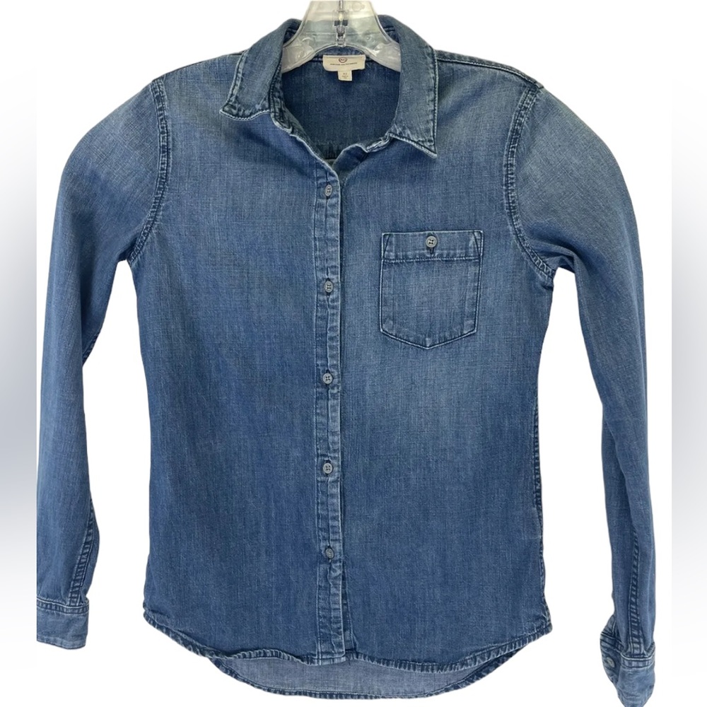 Adriano Goldschmied Womens Sz XSmall Blue Denim Button Up Shirt (M35) USA Made